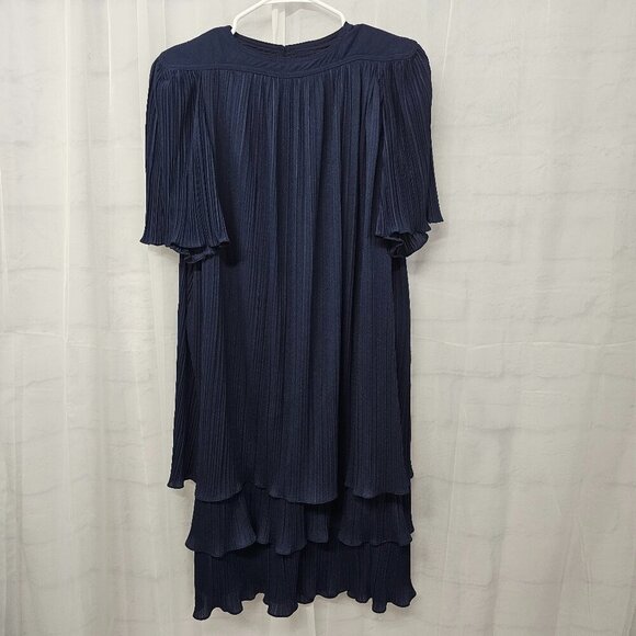 Vintage Risa Ann Navy Blue Dress Retro Layered Crinkle Shift 16.5 - Picture 8 of 12